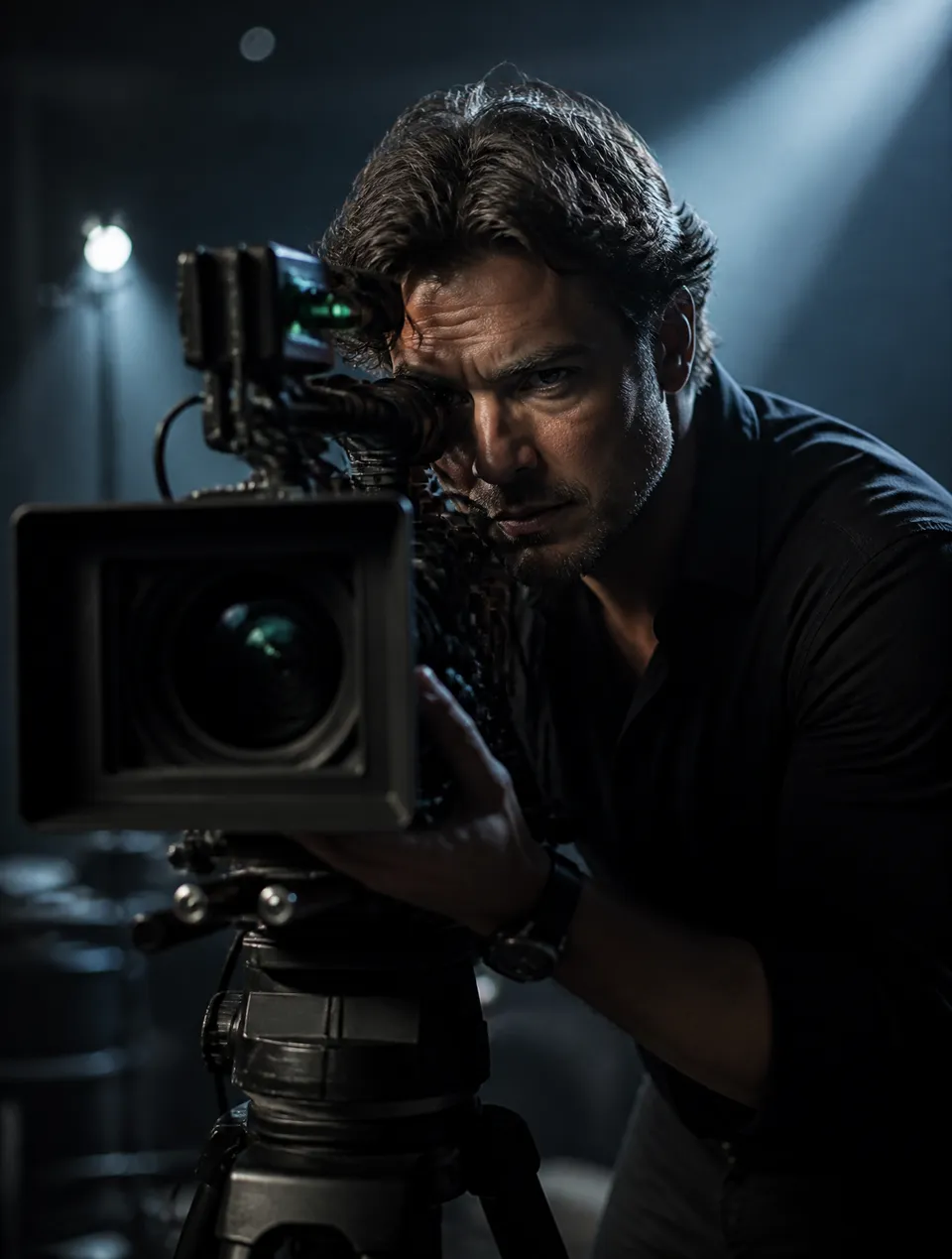 پرامپت عکاسی با چت جی پی تی GPT Image : A focused cinematographer operates a… - ساخته‌شده با چت جی پی تی GPT Image