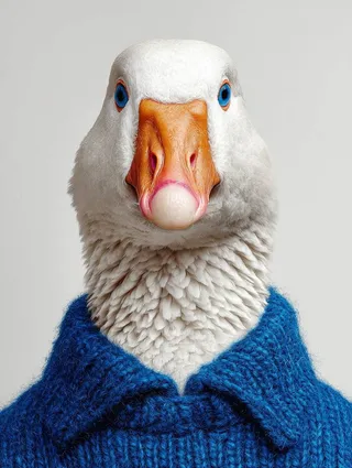 پرامپت پس‌زمینه با نانو بنانا جمینای : A portrait of a white goose wearing a knit… - تصویر 4، ساخته‌شده با نانو بنانا جمینای