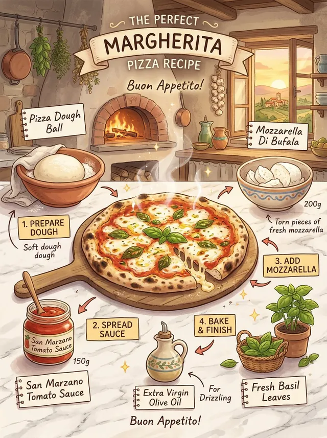 margherita pizza recipe infographic, Studio Ghibli inspir...