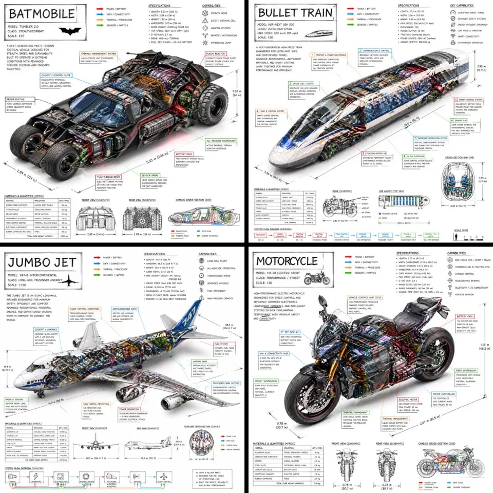 پرامپت سه‌بعدی: Create a technical infographic of VEHICLE with…