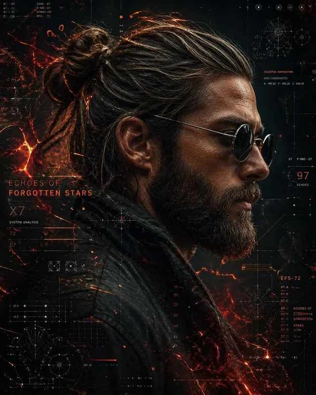 A cinematic side-profile portrait of a rugged man with a ...