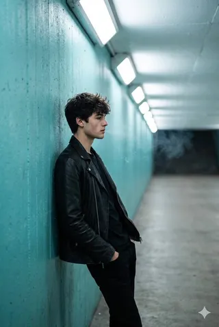 پرامپت عکاسی: A full shot captures a young man in profile,…