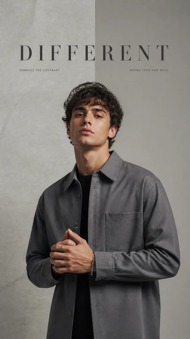 Luxury editorial.Main Subject: Young male model wearing a...