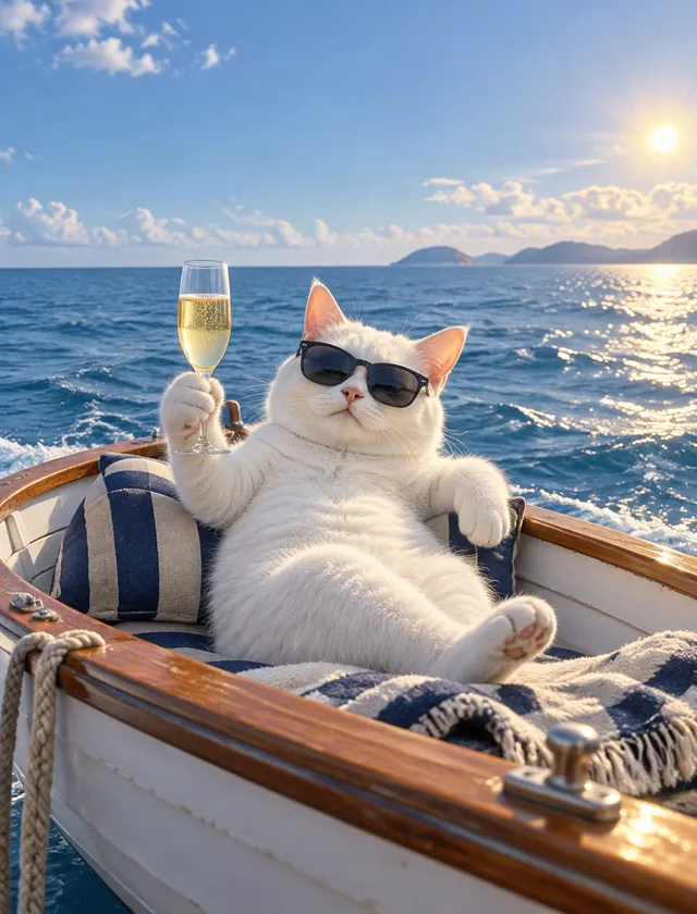 Komposisi gambar profil: seekor kucing putih mengenakan k...