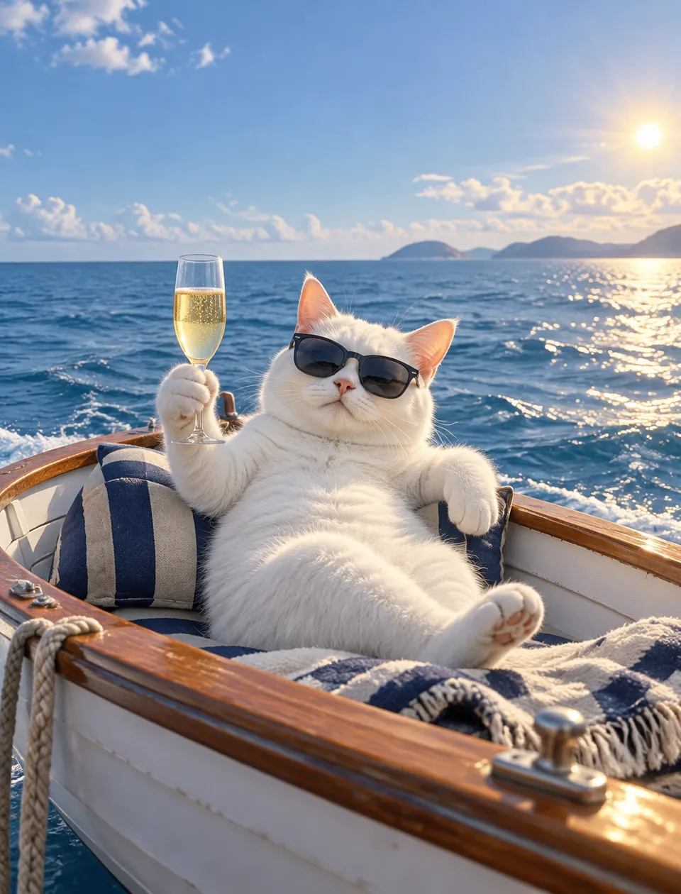 Wallpaper prompt: Komposisi gambar profil: seekor kucing putih mengenakan k...