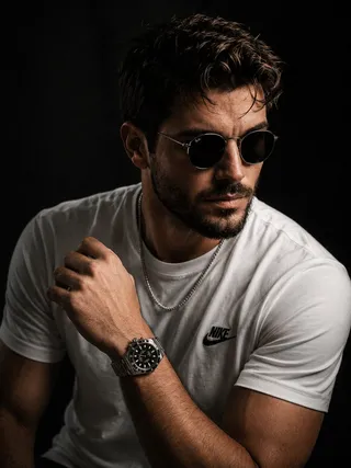 Photography prompt: Ultra-realistic luxury male portrait, inspired by a fusio...