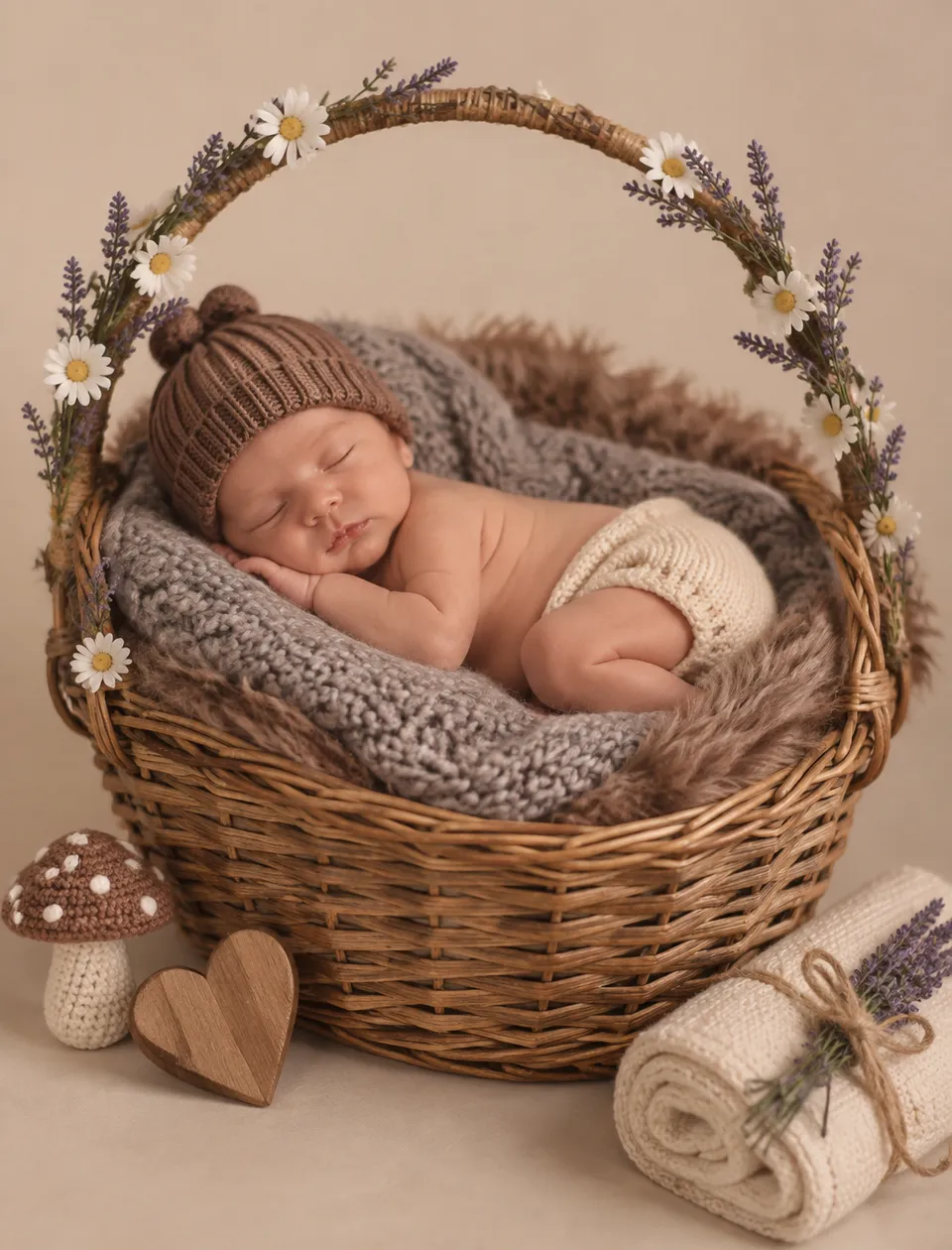 پرامپت عکاسی: A newborn baby sleeping peacefully inside a…