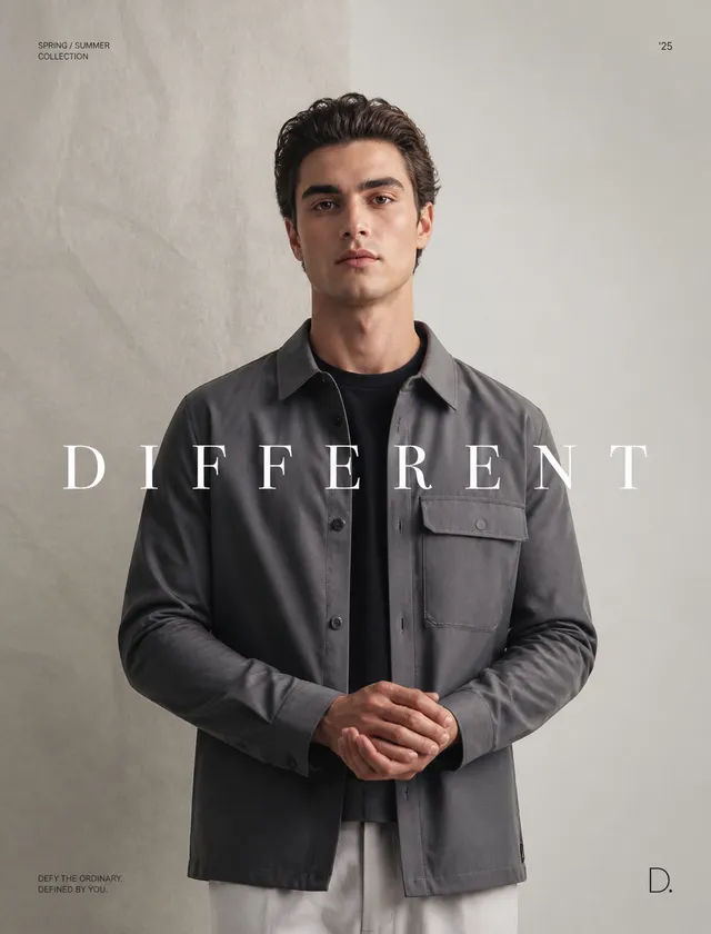 Luxury editorial.Main Subject: Young male model wearing a...