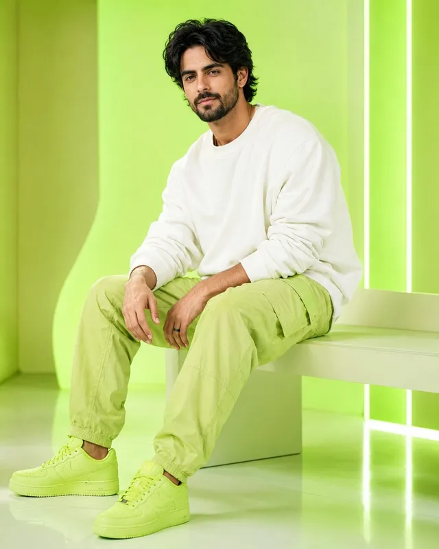 Ultra-realistic fair handsome young Indian man sitting on...