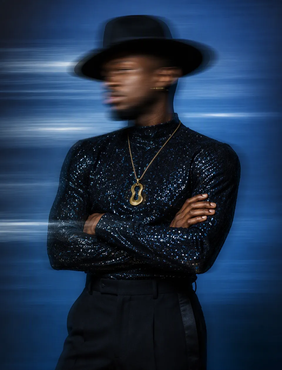 پرامپت عکاسی با چت جی پی تی GPT Image : A medium shot captures a Black male model from… - ساخته‌شده با چت جی پی تی GPT Image