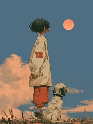 پرامپت سه‌بعدی با میدجرنی: boy，dog and moon - ساخته‌شده با میدجرنی