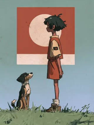 پرامپت سه‌بعدی با میدجرنی: boy，dog and moon - ساخته‌شده با میدجرنی