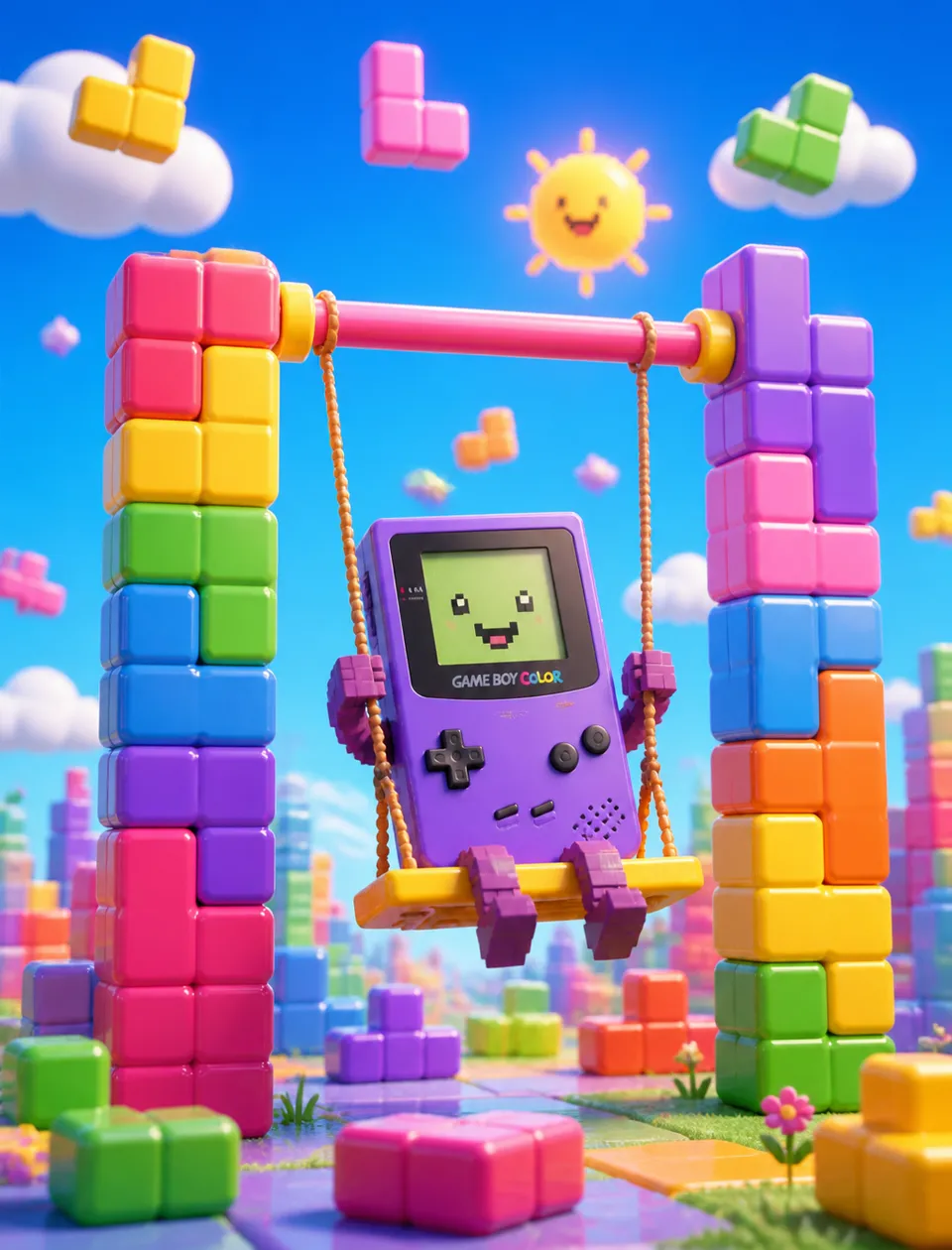 پرامپت سه‌بعدی با چت جی پی تی GPT Image : candy tone tetris world, happy gameboy color… - ساخته‌شده با چت جی پی تی GPT Image