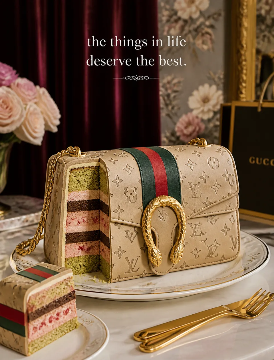 پرامپت لوگو با چت جی پی تی GPT Image : An elegant cake designed like a Louis Vuitton… - ساخته‌شده با چت جی پی تی GPT Image