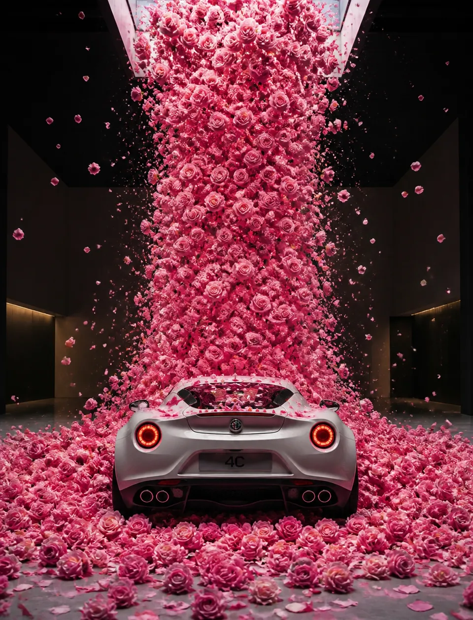 پرامپت پس‌زمینه با چت جی پی تی GPT Image : FLOWER WATERFALL CAR SCENE - ساخته‌شده با چت جی پی تی GPT Image