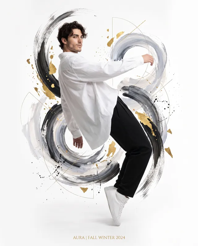 Create a high-fashion editorial fashion poster featuring ...