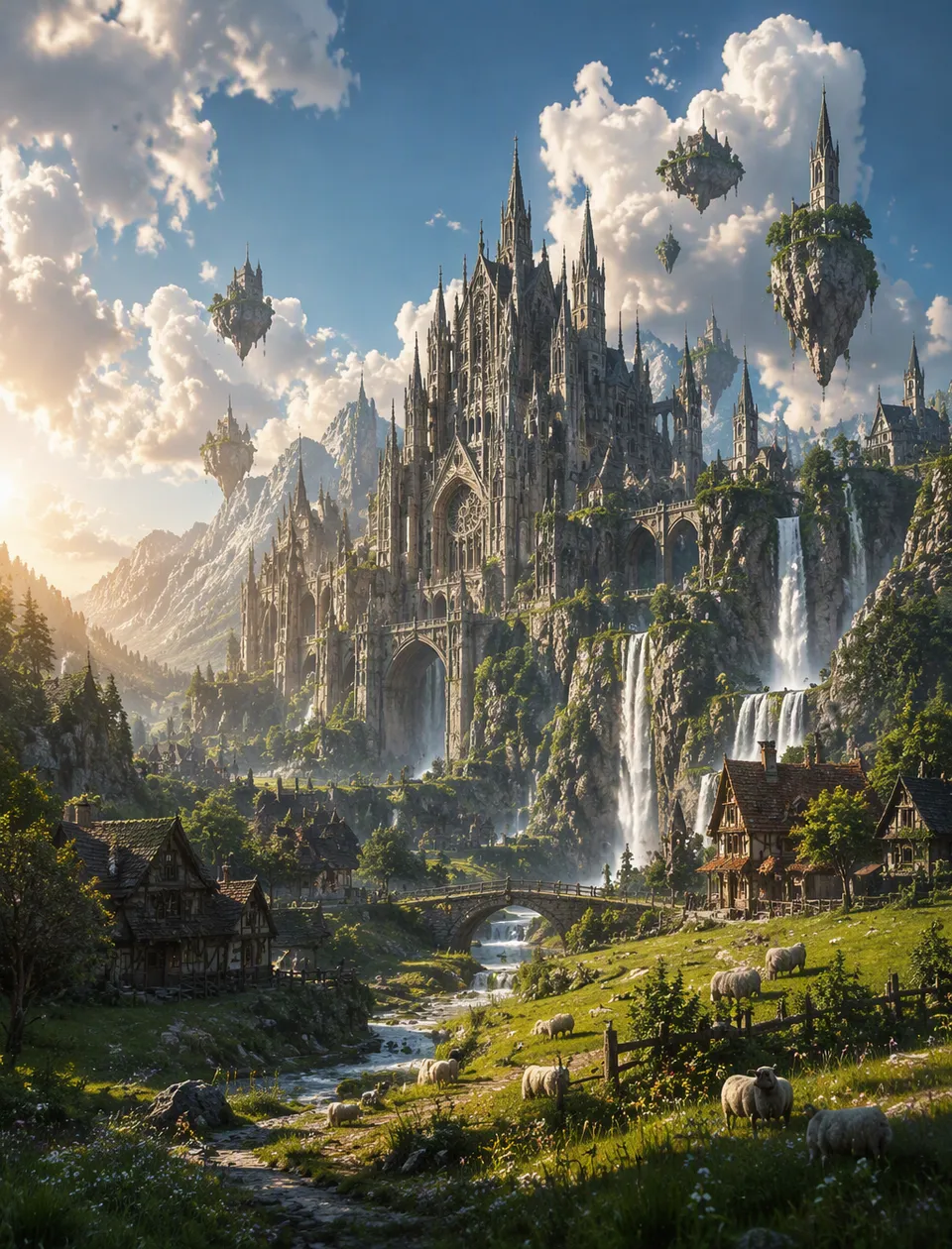 پرامپت پس‌زمینه با چت جی پی تی GPT Image : A grand Gothic-fantasy citadel rises from a… - ساخته‌شده با چت جی پی تی GPT Image