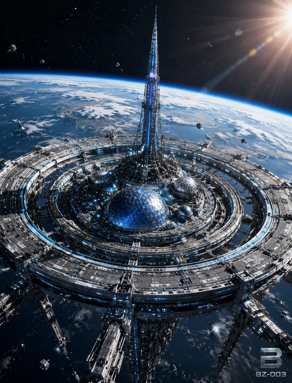 پرامپت پس‌زمینه با چت جی پی تی GPT Image : Subject: A massive, complex, orbital space… - ساخته‌شده با چت جی پی تی GPT Image