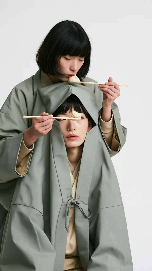 Modern studio photograph of two young Japanese adults per...