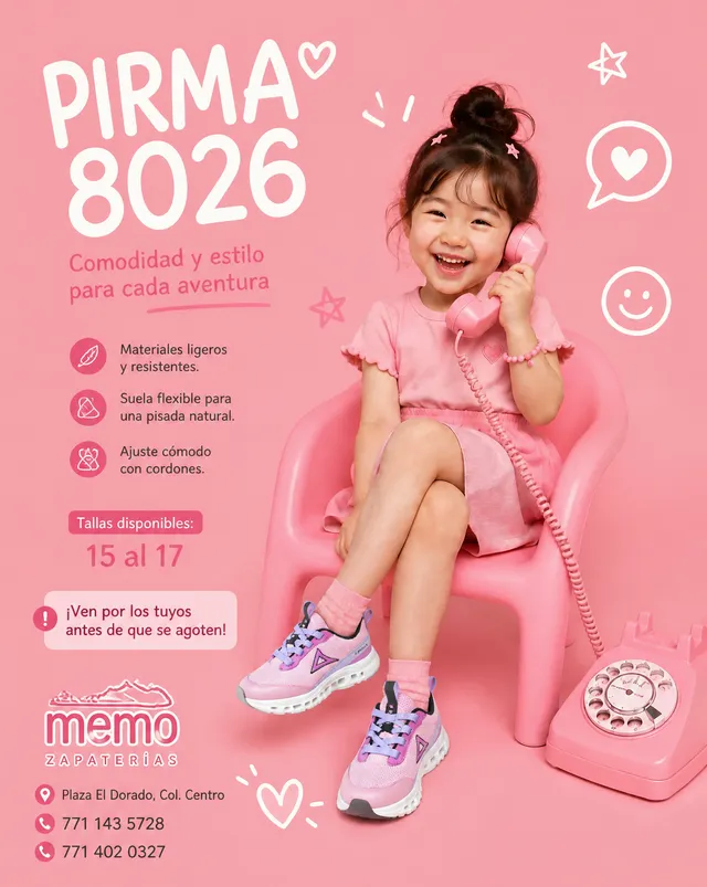 MEIGEN AI – PROMOCIONAL INFANTIL | ZAPATERÍAS MEMOREFERENCIASHe adjuntado dos imágenes:Imagen de referencia: contiene el diseño, composición