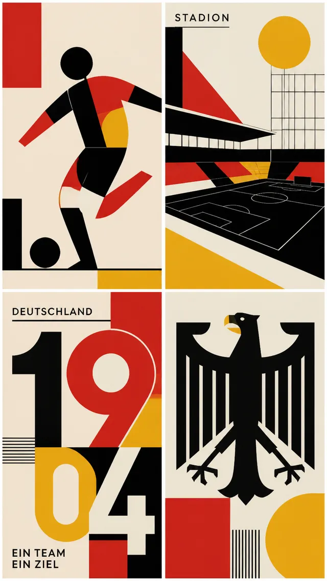 Germany – Minimalist Bauhaus Graphic Design
Vertical 9:16 collage, 4 geometric panels inspired by Bauhaus design. Clean shapes, sharp lines,