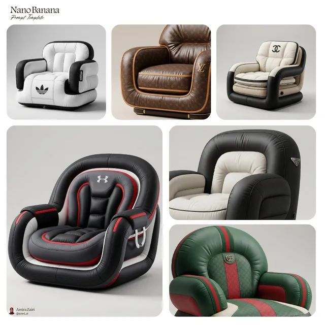 Ultra-detailed hyper-realistic studio photograph of an inflatable armchair designed in the aesthetic language of [Brand Name], bold rounded