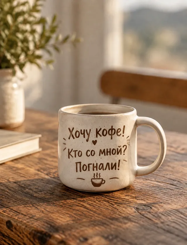 Измени [image1] по следующему описанию:  добавить фразу " Хочу кофе! Кто со мной? Погнали! "