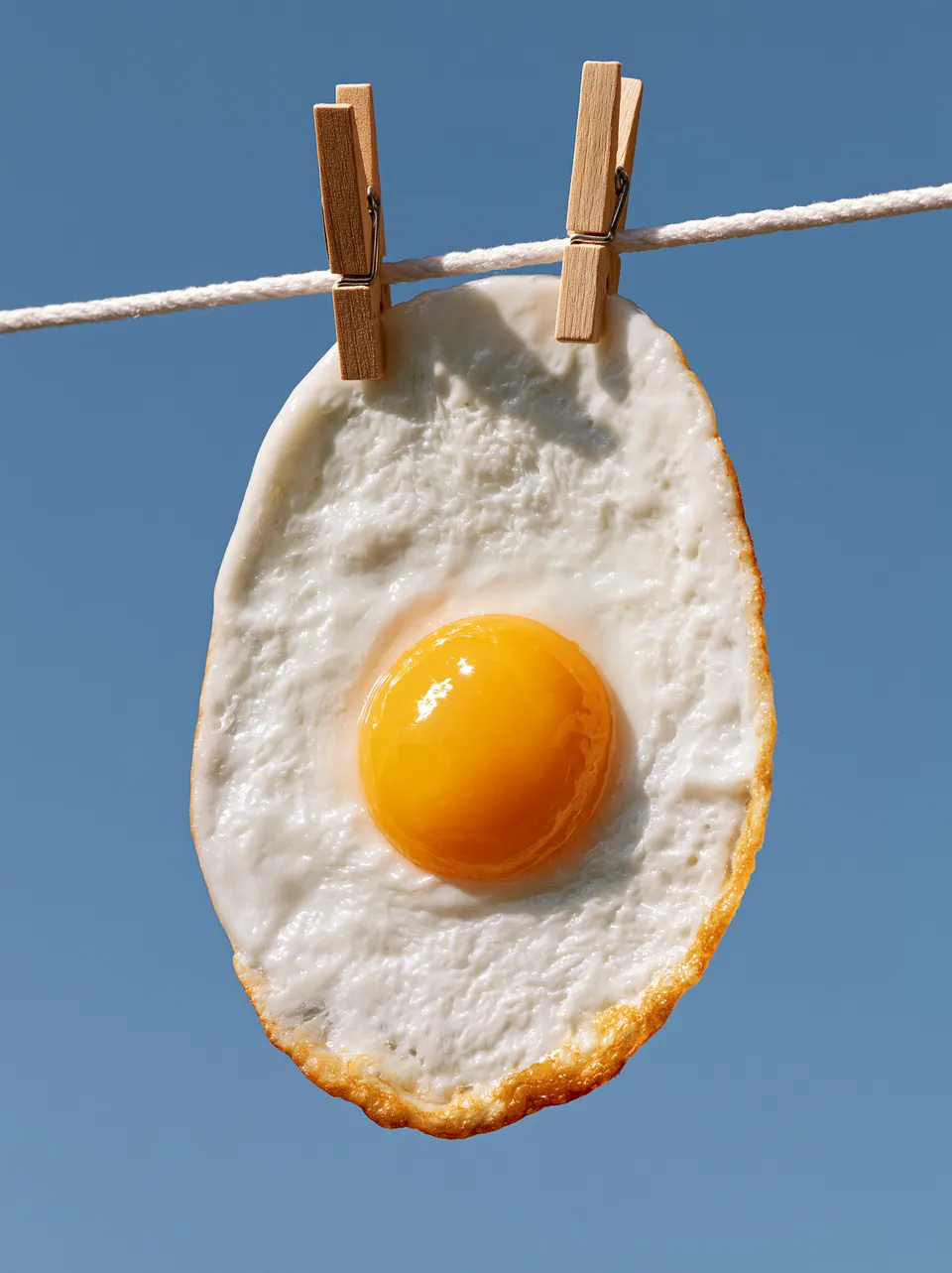 Wallpaper prompt with Midjourney: centrally composed shot of a single fried egg suspended on…