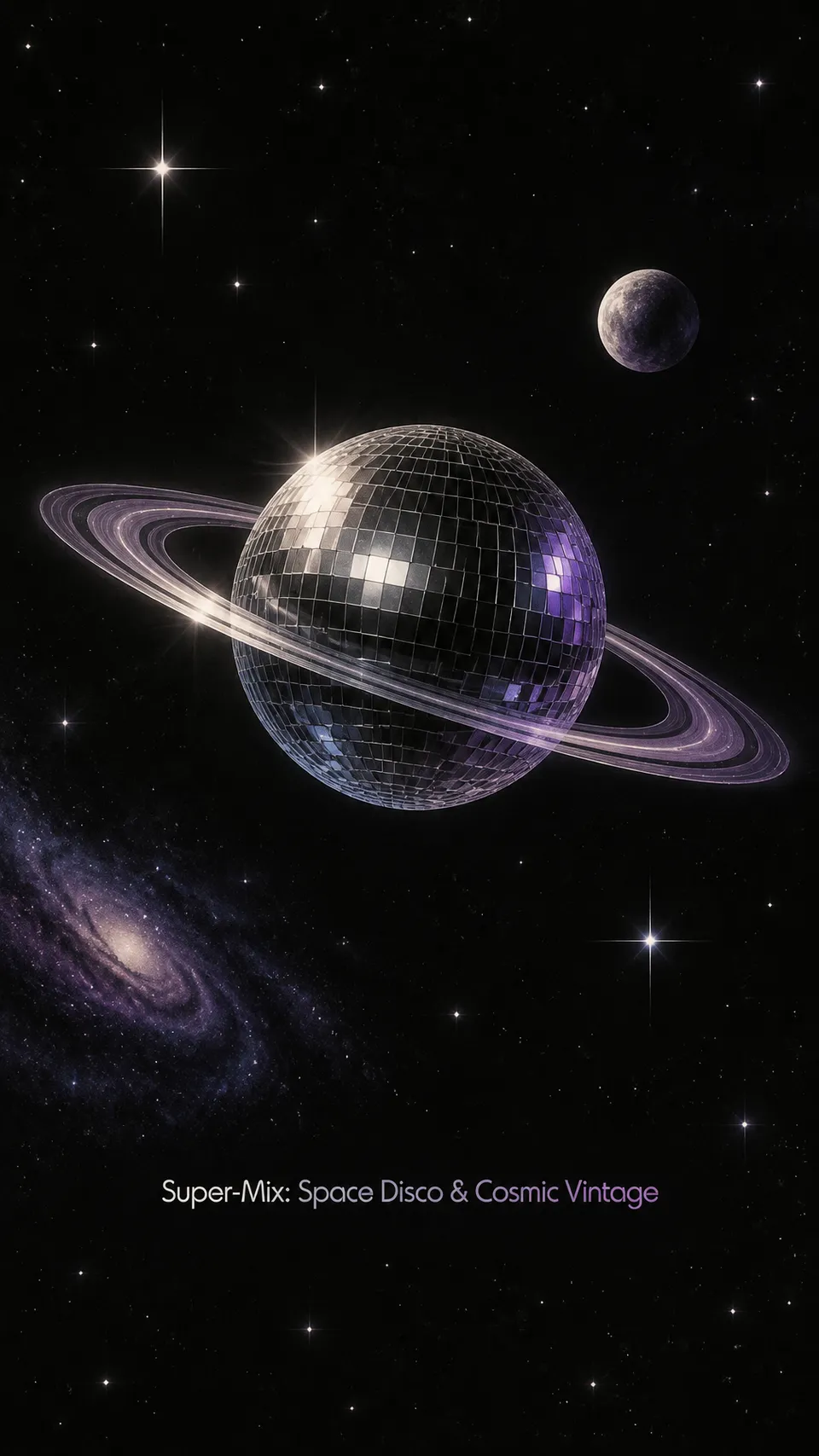 پرامپت پس‌زمینه با چت جی پی تی GPT Image : Crea una grafica dal gusto Space Disco e… - ساخته‌شده با چت جی پی تی GPT Image
