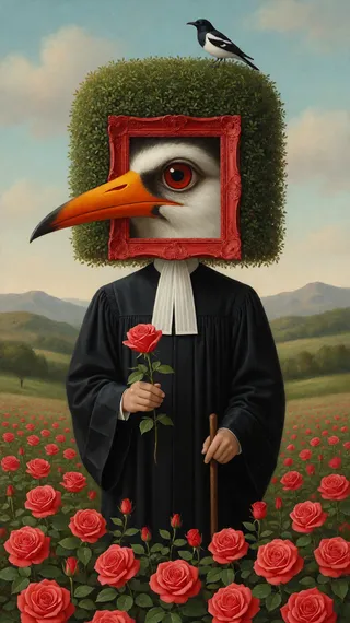 پرامپت پس‌زمینه با Agnes 2.5 Flash: 超现实主义油画，风格类似Mark Ryden和René Magritte，中心人物为无面男子身… - ساخته‌شده با Agnes 2.5 Flash