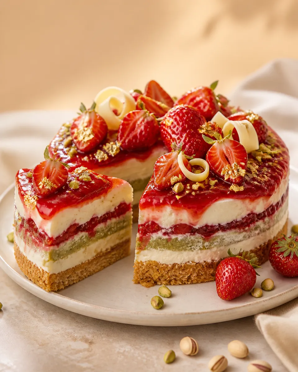 پرامپت پس‌زمینه با چت جی پی تی GPT Image : 🍓 Prompt: Luxury Strawberry Pistachio… - ساخته‌شده با چت جی پی تی GPT Image
