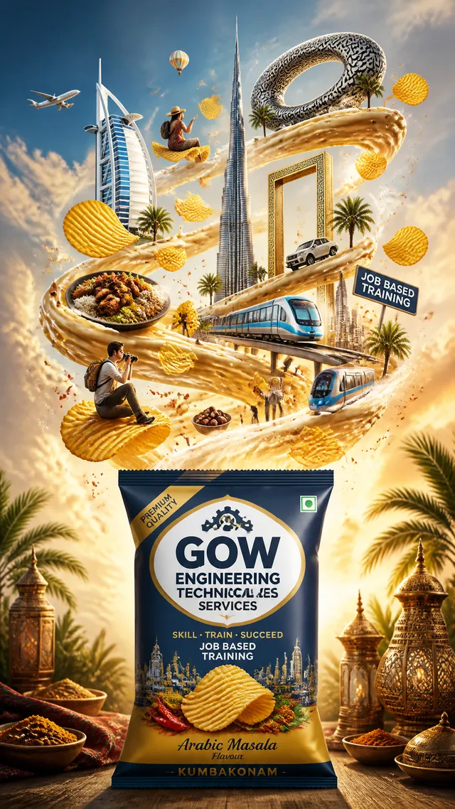 Ultra-detailed premium travel-food advertisement poster for [dubai], vertical composition, inspired by luxury Lay’s-style chips advertising.