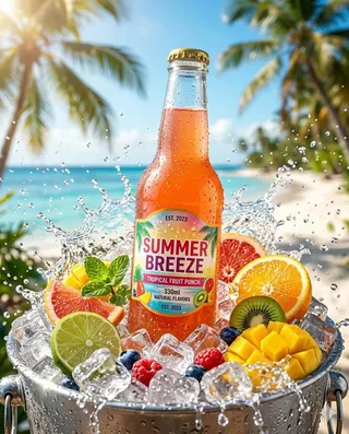 پرامپت محصول با چت جی پی تی GPT Image : A refreshing cold drink bottle placed on wet… - ساخته‌شده با چت جی پی تی GPT Image