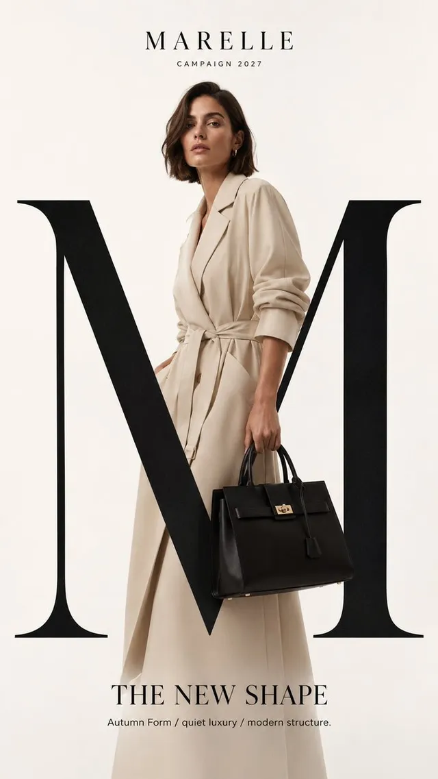 Create a high-end luxury fashion campaign mockup with strong typography, realistic fashion photography and premium brand presence.

Theme: [