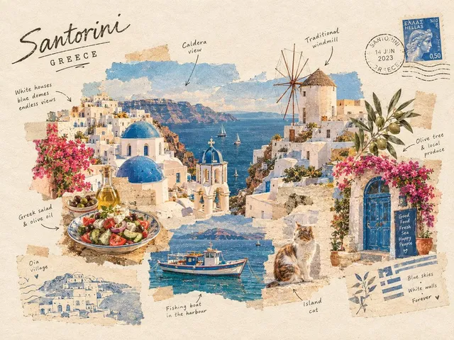 Create a charming handmade travel collage representing [City Name].
Build the scene from torn paper, watercolor washes, vintage photographs,