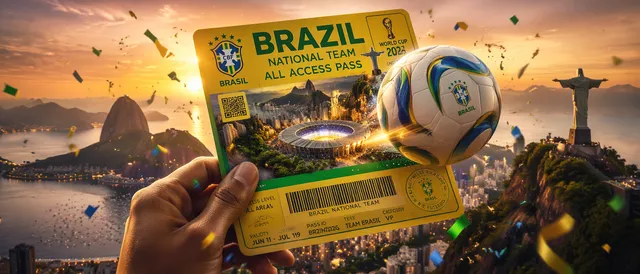Adopt Brazil's most iconic landmarks, famous stadiums, national team colors, and football culture elements. Create a hyper-realistic World C