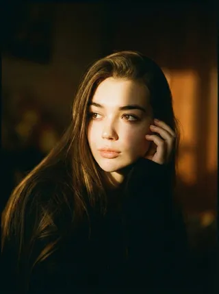 پرامپت عکاسی با چت جی پی تی GPT Image : A cinematic portrait of a person is sitting in… - ساخته‌شده با چت جی پی تی GPT Image