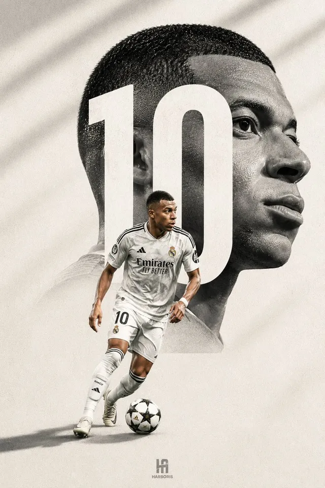 A premium minimalist football editorial poster featuring a professional male footballer in an elegant double exposure composition. The backg