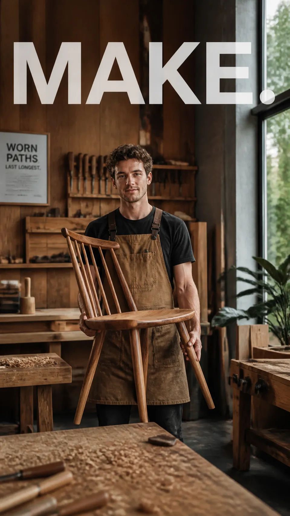 Photography prompt with ChatGPT GPT Image : Premium editorial campaign.Main Subject: Young carpenter…