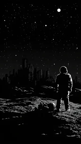 پرامپت پس‌زمینه با میدجرنی: Pure black and white: night cities, moons,… - تصویر 2، ساخته‌شده با میدجرنی