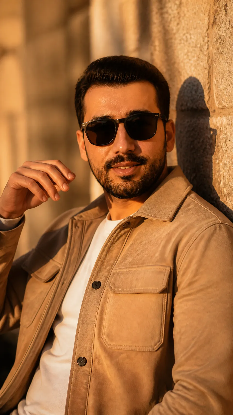 پرامپت عکاسی با چت جی پی تی GPT Image : A cinematic golden hour portrait of a stylish… - ساخته‌شده با چت جی پی تی GPT Image