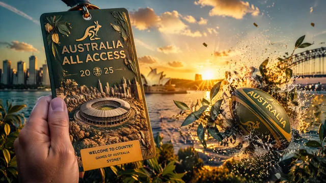 Australia Design a sunburnt green and gold pass: hand hol...