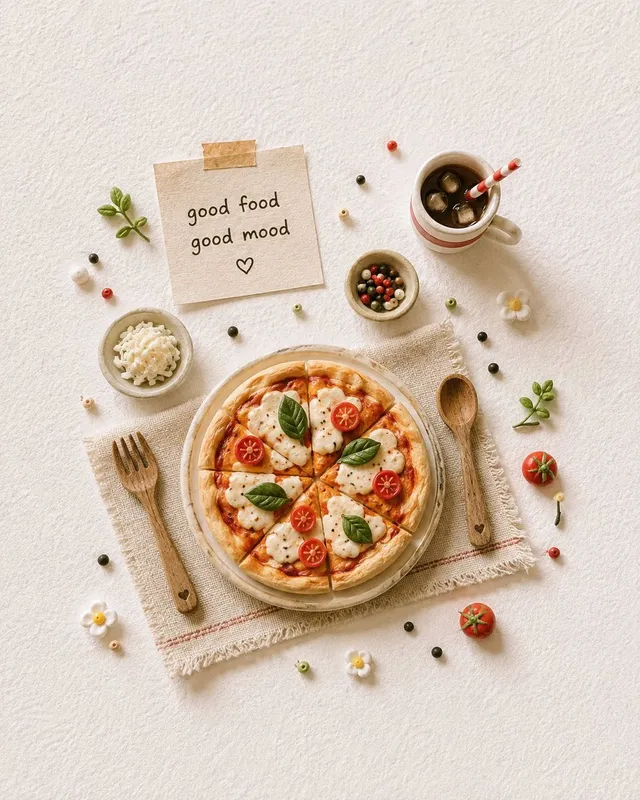 Create a charming handcrafted miniature food scene featur...