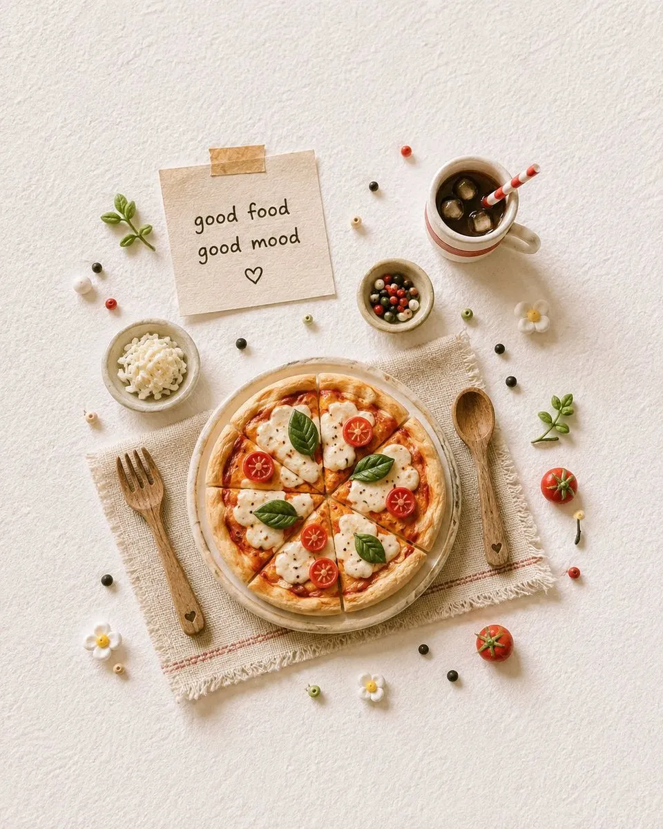 پرامپت پس‌زمینه با چت جی پی تی GPT Image : Create a charming handcrafted miniature food… - ساخته‌شده با چت جی پی تی GPT Image
