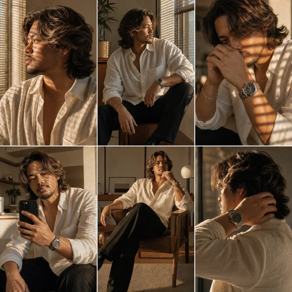 پرامپت عکاسی با چت جی پی تی GPT Image : Ultra realistic luxury men's fashion editorial… - ساخته‌شده با چت جی پی تی GPT Image