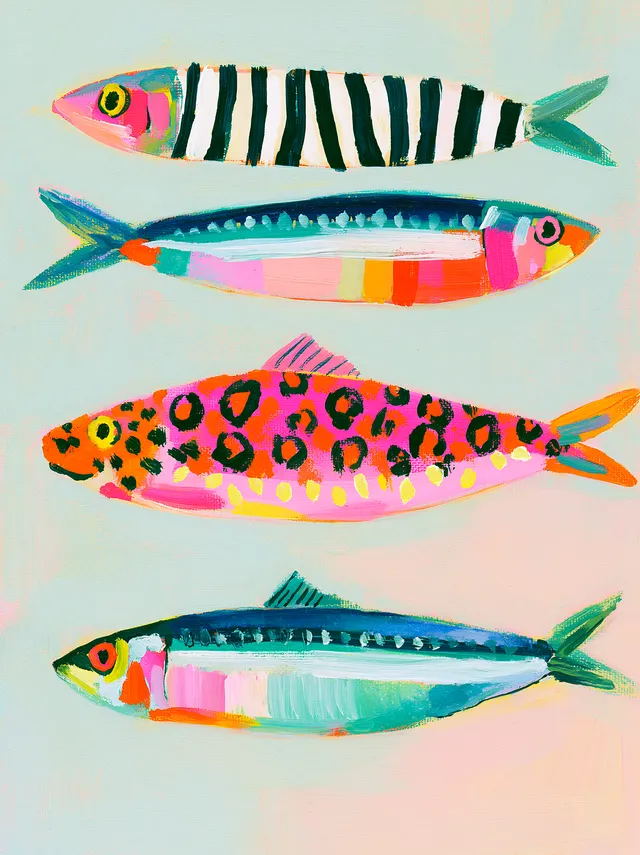 پرامپت سه‌بعدی با میدجرنی: Minimalist vector of three different sardines:… - تصویر 4، ساخته‌شده با میدجرنی