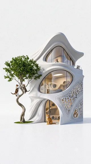 پرامپت پس‌زمینه با نانو بنانا جمینای : A breathtaking luxury cat house inspired by… - تصویر 2، ساخته‌شده با نانو بنانا جمینای
