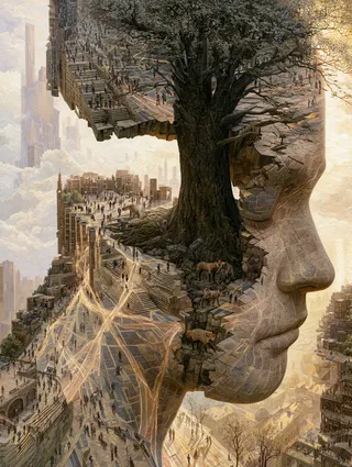 پرامپت پس‌زمینه با میدجرنی: A museum-quality surreal oil painting… - تصویر 4، ساخته‌شده با میدجرنی