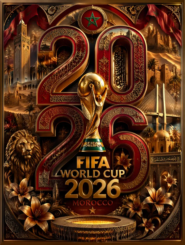 A luxurious, high-resolution 3D poster for the FIFA World...