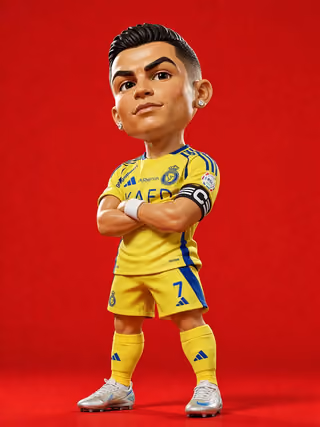 پرامپت سه‌بعدی با چت جی پی تی GPT Image : 3D rendered caricature figurine of Cristiano… - ساخته‌شده با چت جی پی تی GPT Image